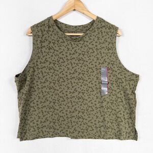 All In Motion Tank Top XXL Dark Olive Green Burnout Sleeveless Boxy Fit NEW
